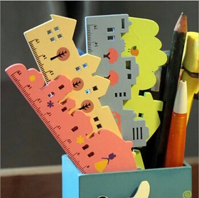 Free ship!32pc! Candy colored cute house wooden cartoon drawing ruler / student ruler/student prize