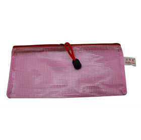 Wholesale Freeshipping PVC File Storage Folder Paper Bag with Zipper Color Pink Grid Design 9" X 4" Pack of 10