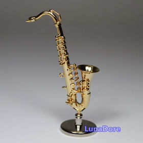 1:12 Design Guitar Musical Instrument Saxophone Miniature Instrument Case&Stand Goldtone Gift Dollhouse Guitar Picks