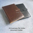 Hasp lock A4 leather business file folder document holder ring binder with card / pen clip holder calculator brown 1147