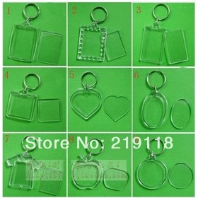 Wholesale Free shipping 50 pcs/lot Blank Acrylic Keychains Insert Photo plastic Keyrings Square Key Rectangle heart circular