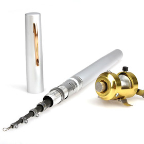 Mini Portable Aluminum Alloy Camping Travel Fish Pen Fishing Rod Pole Reel Silver