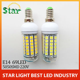 5pcs/lot 2014 New arrival 69leds SMD 5050 E14 LED bulb lamp ,Warm white/white,15W 220V-240V 5050SMD LED Corn Bulb Light