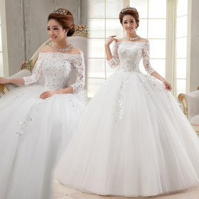 Free Shipping Autumn and winter slit neckline New 2014 lace wedding dress formal dress