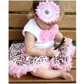  suit: sleeveless top with three flowers + leopard tutu/ Brown girl dress