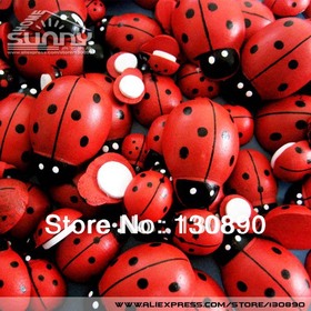 Free Shipping 100pcs 8*11mm Wooden Ladybug With Sponge Sticker Mini Cute Insect Home Decor Artificial Decorative Flowers Crafts