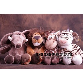 4pcs/lot Stuffed Animal Plush toy NICI lion deer Elephant brothers toys doll jungle 15 cm with chuck gift christmas