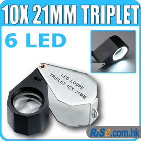 10x Magnification Triplet Lens with 6 Built-in LED Light 21mm Jeweler Loupe