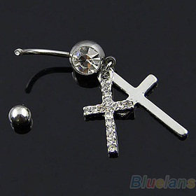 Double Cross Dangle Belly Button Navel Ring Body Piercing Jewelry 01J8