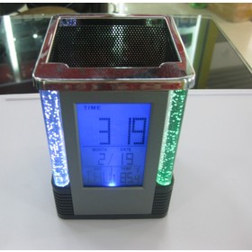 Pen Holder Multifunctional metal net electronic calendar penholder Business gift office accessories LED color light