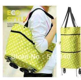 Free Shipping Promotion New Arrival Multi-Function round dot Canvas Tote Foldable Travel and Shopping Bag with Wheel