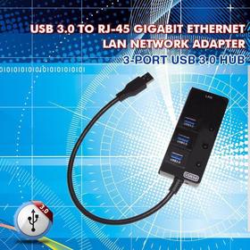 3 portos USB 3.0 Hub w / 1 RJ45 Gigabit Ethernet LAN, vezetékes adapter átalakító kártya 10/100 / 1000M 1000Mbps USB 3.0 LAN RJ-45
