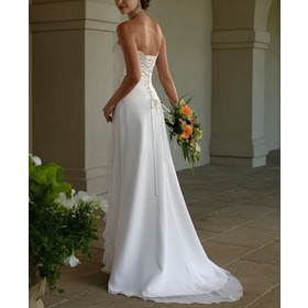 2014 New Free Shipping ! Strapless Chiffon Long Dress With Train White & Ivory Wedding Dresses In Stock OW03012