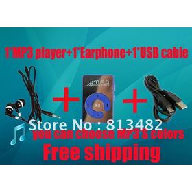 free shipping 2 PCS Mini Clip Mp3 Player,sport Mirror Mp3, card support + usb cable+earphone