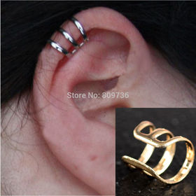 2pcs New Punk Rock Ear Clip Cuff Wrap Earrings No piercing-Clip on Silver Gold Bronze Women Men Party Jewelry Cheap Free Ship