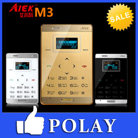 Cheapest AIEK M3 Mini -thin Pocket Card Cool Mobile Phone MP3 FM Bluetooth English Russian French Spanish