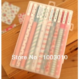 fashion stationery lovely color fresh polka dot stripe multicolour unisex pen - 10pcs/set(mixture) Wholesale children