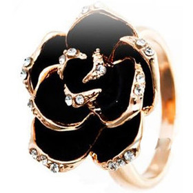 The High-grade Imported Jewelry Black Rose Flower Ring ,Rhinestone Open Ring R597