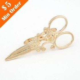 Korea Fashion Golden Double Personality Scissors Opening Ring (Gold) R217