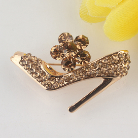 Free Shipping New Fashion 18k Yellow Gold Filled High Heel Clear/Champagne/Pink Austrian Crystal Brooch Pin Jewelry