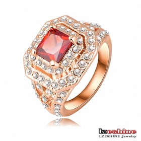 Rings Fashion Red Color Genuine Austrian Crystal SWA Ring 18K Rose Gold Plated Exaggerated Ring Jewelry Ri-HQ0122-c