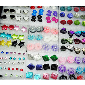 A-186 124pcs Mix Style Resin Rhinestones Womens Girls Fashion Stud Earrings Wholesale Jewelry Lots