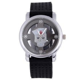Hot Sale High Quality Stylish New Free Shipping Skull Pattern Hollow Black dial Black Silicone Band Quartz Wrist Watch