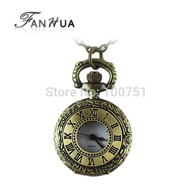 Costume jewelry fashion Antique alloy carved designs number pendant pocket watch with chain