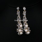 New Arrive Valentine's Day Gifts Brand Design Fashionable Clear White Crystal Wedding Drop Dangle Pearl Earrings Jewelry
