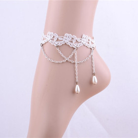 3134 White Lucky Clover pendant pearl accessorie 2013 new products Gothic vampire Lolita fashion Lace Anklets stock