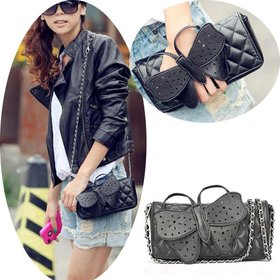 Bag Shoulder Designer Butterfly Bow-knot Clutch Purse Wristlet Evening Bag Chain Wallet Handbag Black Ladies Bags XMS060