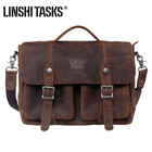  patent brand 100% crazy horse genuine leather briefcase computer laptop bag shoulder men messenger bags portfolio 2014