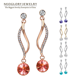Neoglory Top Quality Austria Rhinestone 14k Gold Plated Crystal Drop Earrings Dangle Brand Fashion Jewelry Designer Women Gifts