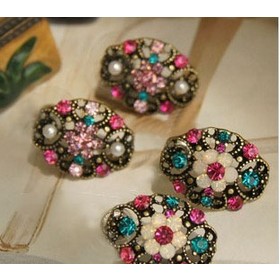 Earrings accessories cutout multi-colored rhinestone crystal flower stud earring for women 4g EH513