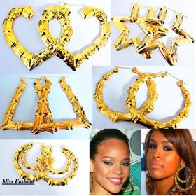 11.11 Rihanna Basketball Wives Gold Tone Heart Bamboo Joint Hoop Earrings Jewelry ,Large hoop Earrings