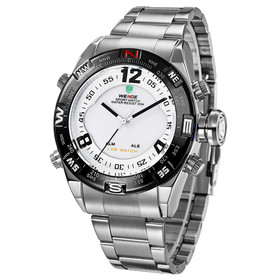 WEIDE Men's Military Sports Watches Dual Time Zone LED Digital Watch Japan Quartz Tungsten Steel Strap Men Wristwatches