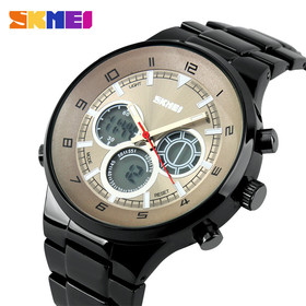 Skemi Men Fashion Casual Watches LED Digital Quartz Watch Stainless Steel Men's Wristwatches 30M Waterproof Male Clock