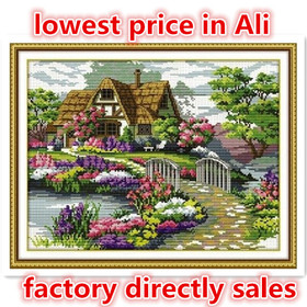 Needlework,stitch,DIY DMC Cross Stitch,Sets For Embroidery kits,Precise Printed Countryside Flower House Counted Cross-Stitching