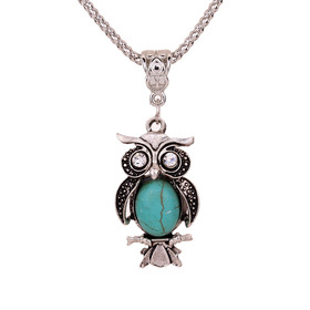 Yazilind Jewellery Christmas Antique Tibetan Silver Owl Inlay Crystal Eyes Turquoise Pendant Chain Necklace Clothes for Women