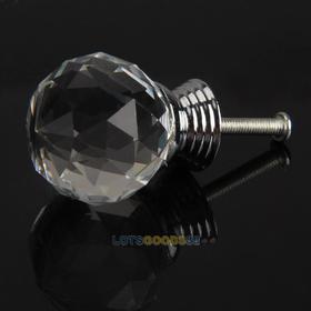 LS4G 1x Crystal Glass Clear Cabinet Knob Drawer Pull Handle for Door Wardrobe