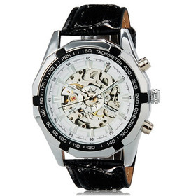  TM340 Men's Stunning Automatic Mechanical Wrist Watch with Faux Leather Band (White)