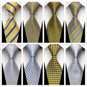 Gold White Yellow Stripe Smooth Jacquard Elegant Silk Polyester Man Business Wedding Tie Casual Necktie Woven Classic