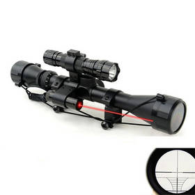 1set Optical Sight Riflescope Hunting Optics QQ01 Scope Mount Red Laser Sight 4.2V Black Flashlight