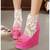 Free Shipping Wholesale New arrival fashion banquet summer noble fine muffin sexy lace patent pink Roman slope wedge sandals EU34-39