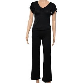 Modal Falbala Short-sleeve Yoga Clothing Suit Size XL Black