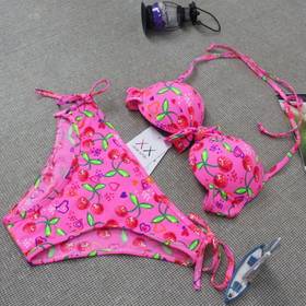 00505381 Sexy Fruit Printing Pattern Bowknot Halterneck Back-tie Style Two-piece Bikini Swimsuit Pink XXL