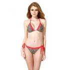 Colloyes Voluptuous One-side Lace Decorated Sexy Bikini Set Leopard & Red M