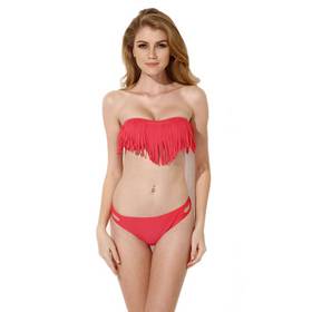 Colloyes Peculiar Tassels Style Strapless Sexy Bikini Set Red M