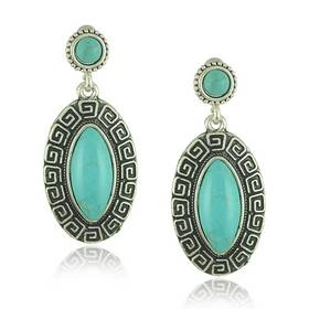 2pcs uramerican Retro Court Style Round Engraving Turquoise Alloy Earrings Green
