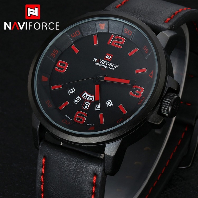Naviforce 9028 Fashion Ornament Men 8217 S Leisure Whole Naviforce 9028 Fashion Ornament Men S Leisure Wrist Watch With Red Scale Black Leather Band